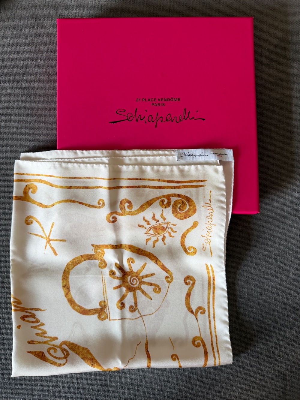 Schiaparelli Cream & Gold Silk Scarf - Designer Women’s Wrap